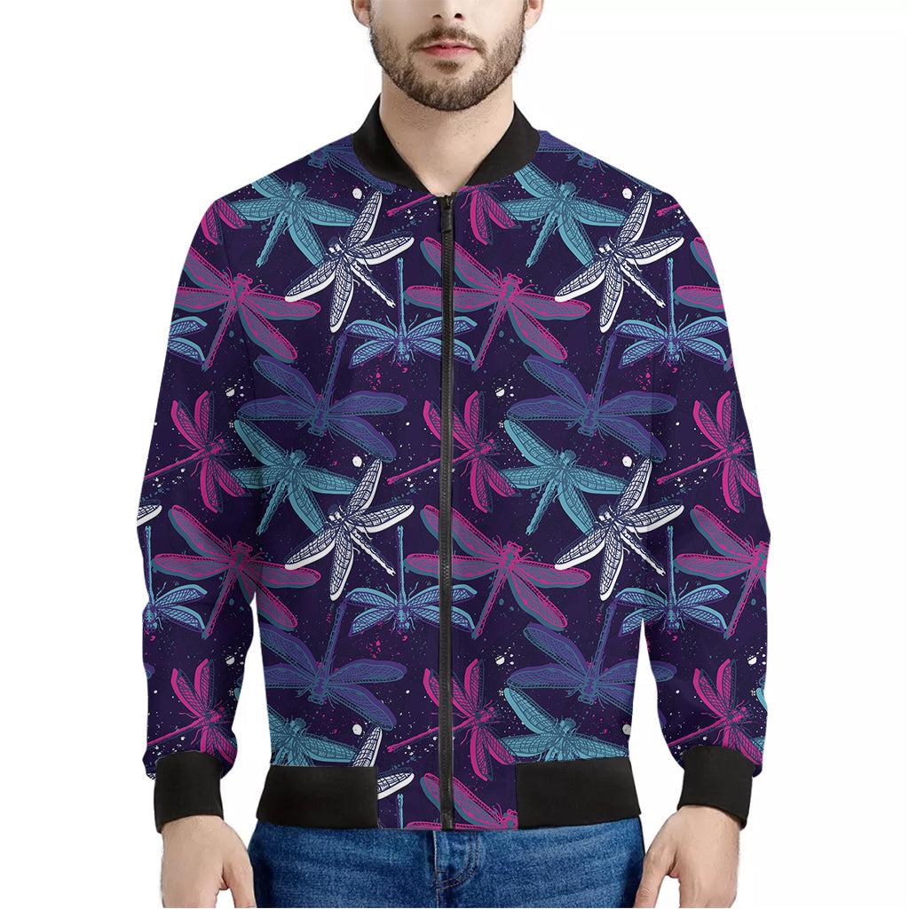 Trippy Dragonfly Pattern Print Men's Bomber Jacket