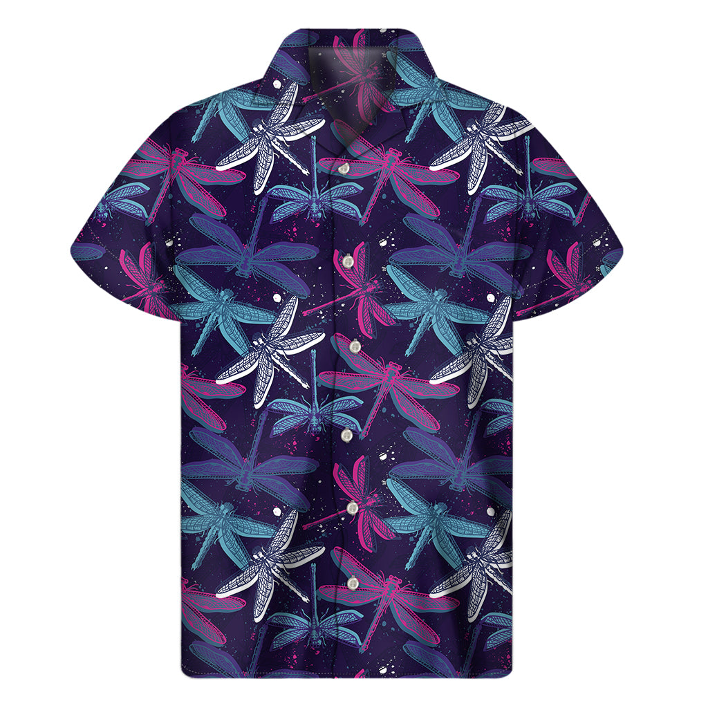 Trippy Dragonfly Pattern Print Men's Short Sleeve Shirt