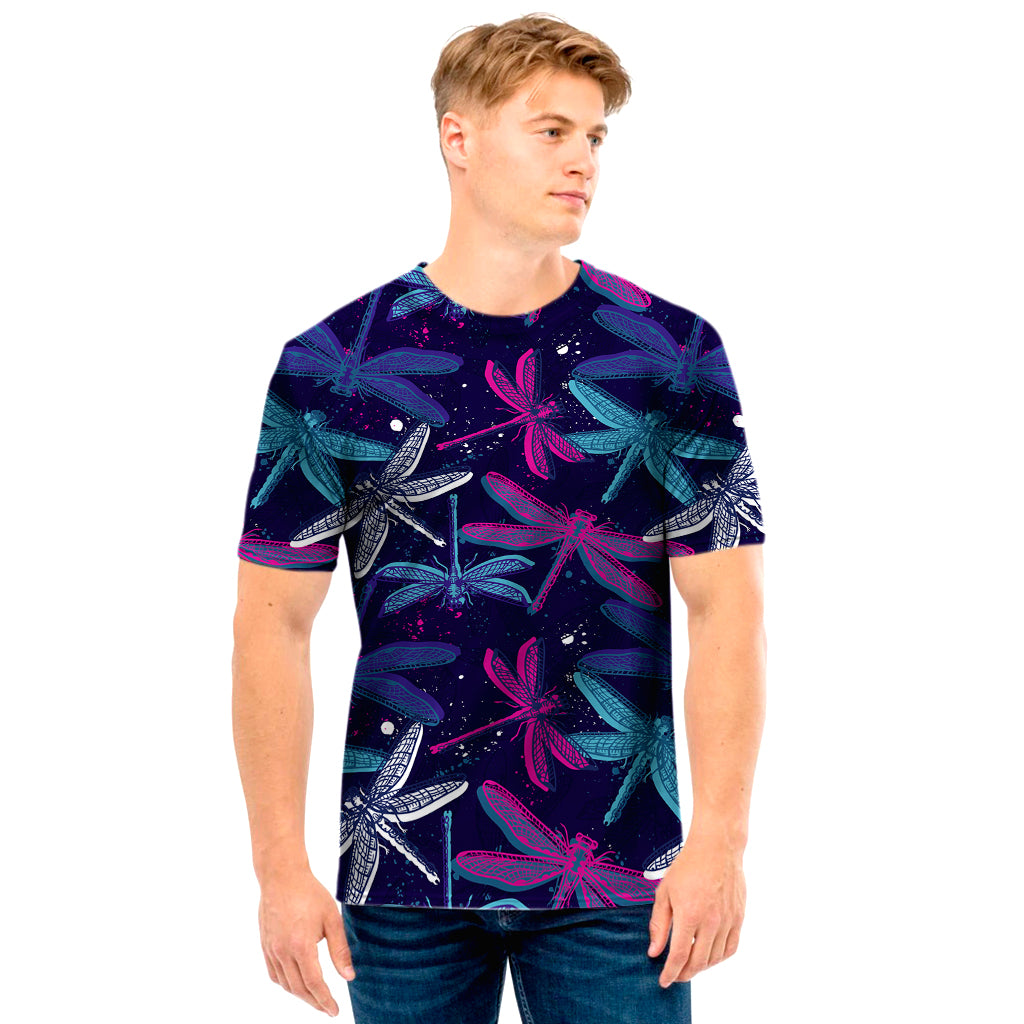 Trippy Dragonfly Pattern Print Men's T-Shirt