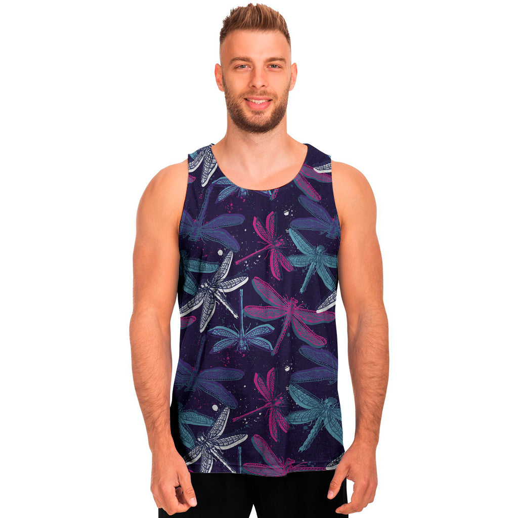 Trippy Dragonfly Pattern Print Men's Tank Top