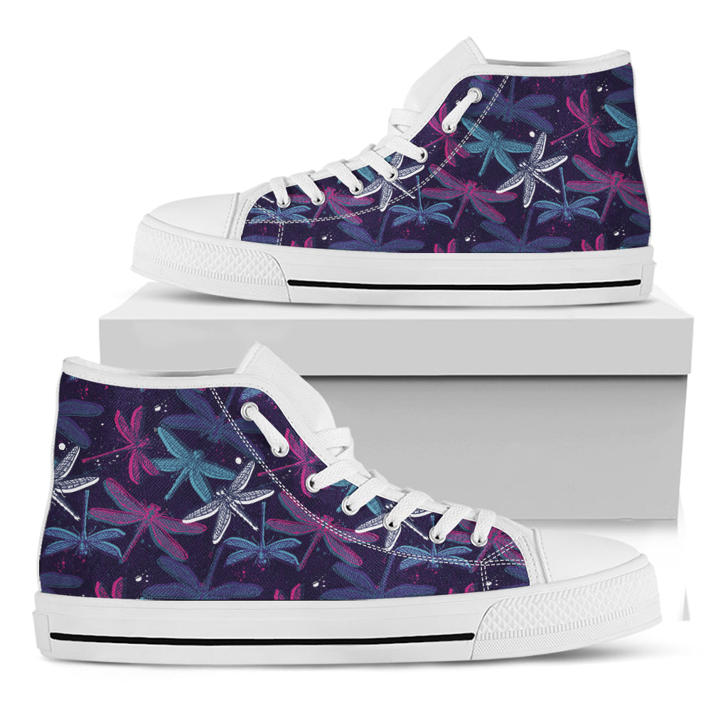 Trippy Dragonfly Pattern Print White High Top Shoes