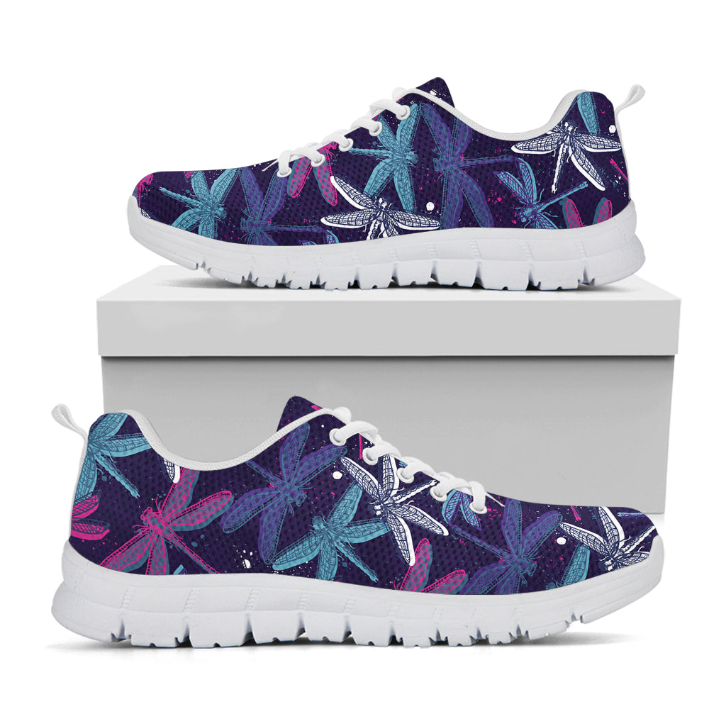 Trippy Dragonfly Pattern Print White Sneakers