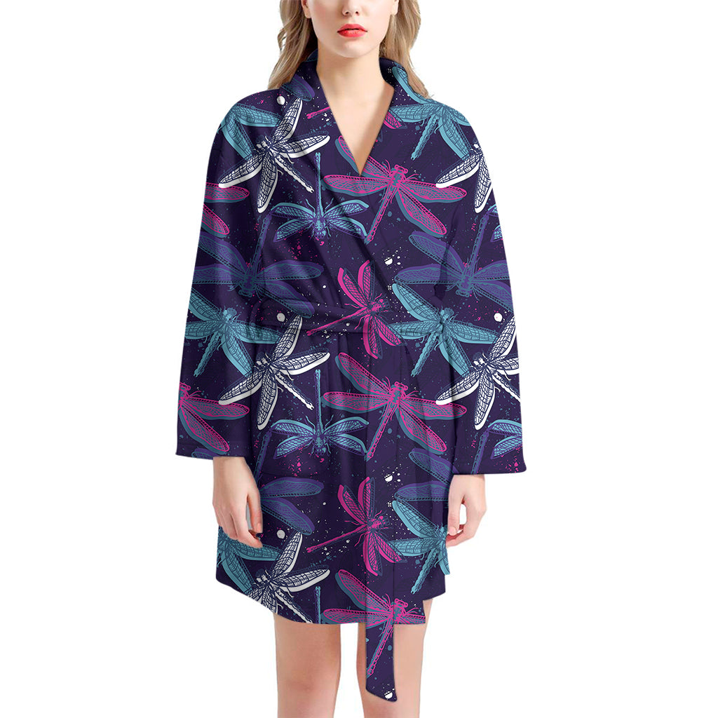 Trippy Dragonfly Pattern Print Women's Bathrobe