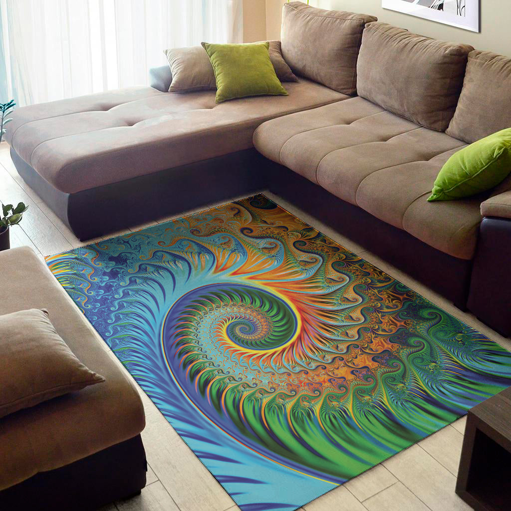 Trippy Fractal Print Area Rug