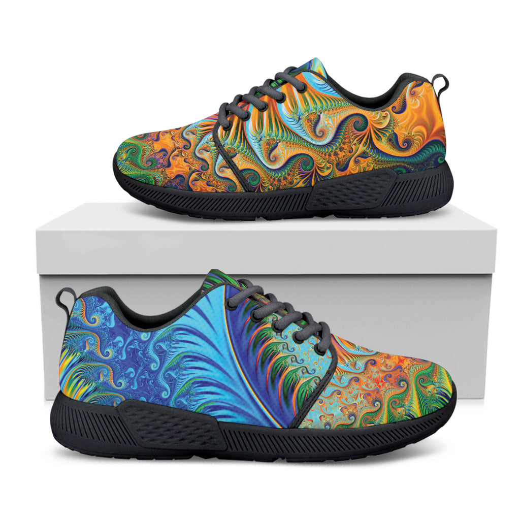 Trippy Fractal Print Black Athletic Shoes