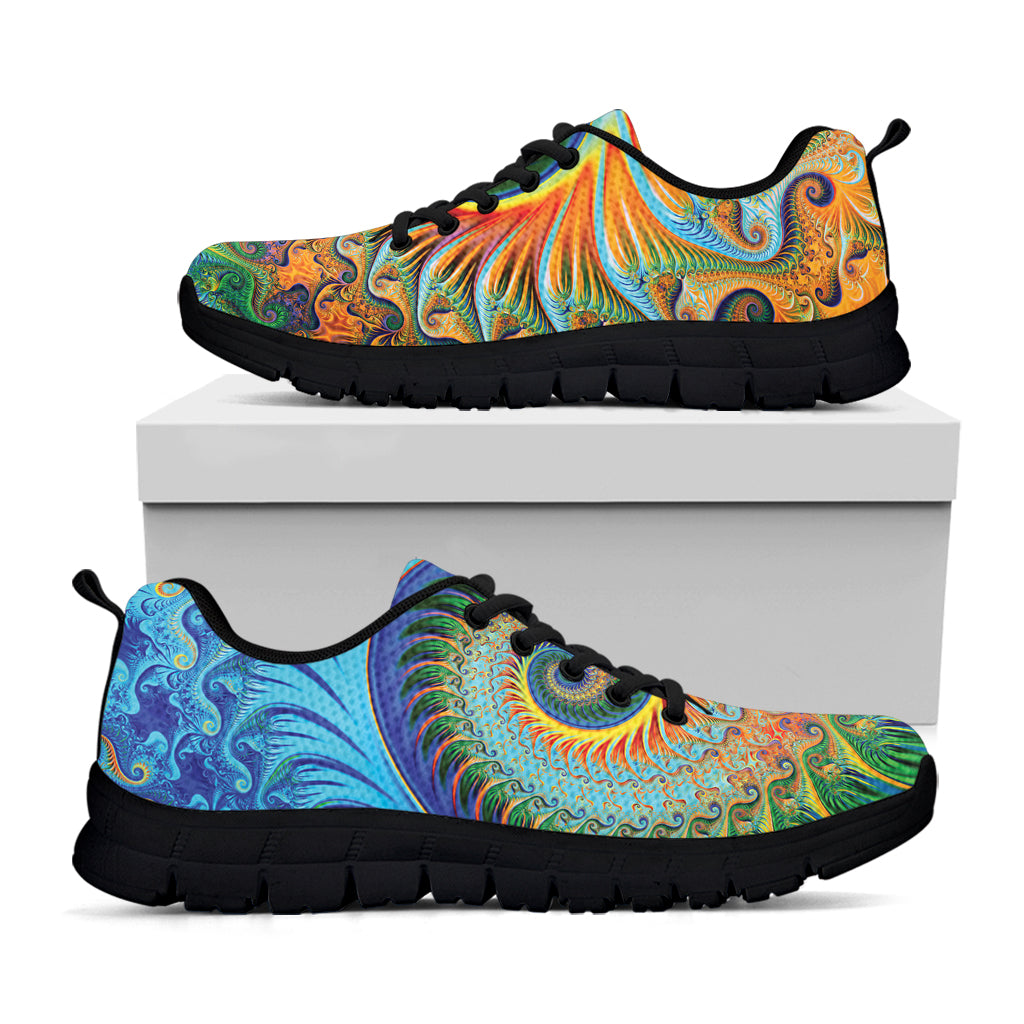 Trippy Fractal Print Black Sneakers