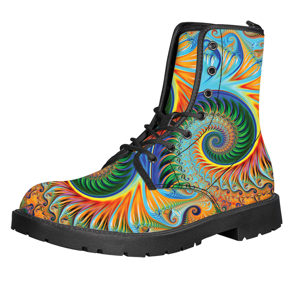 Trippy Fractal Print Leather Boots