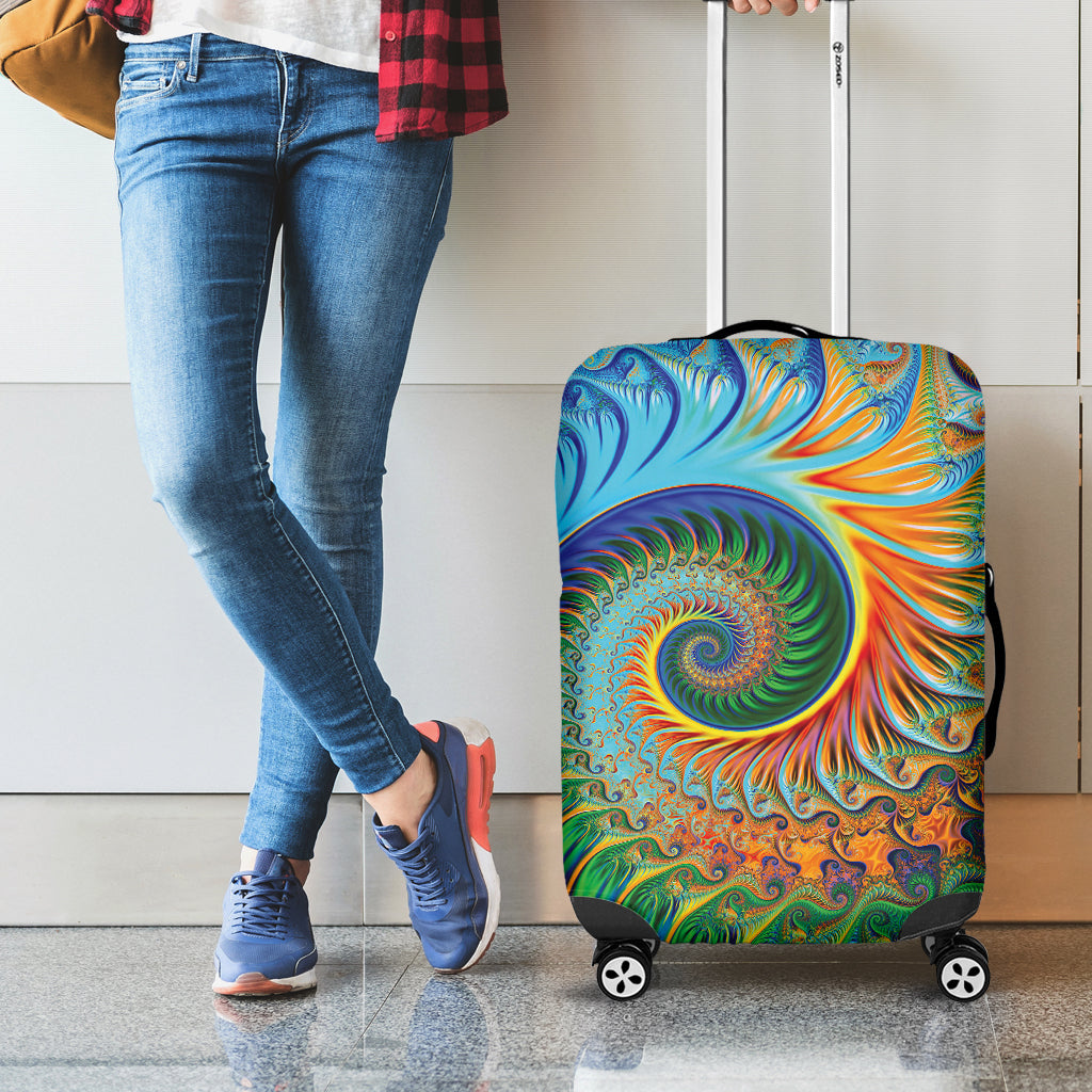 Trippy Fractal Print Luggage Cover