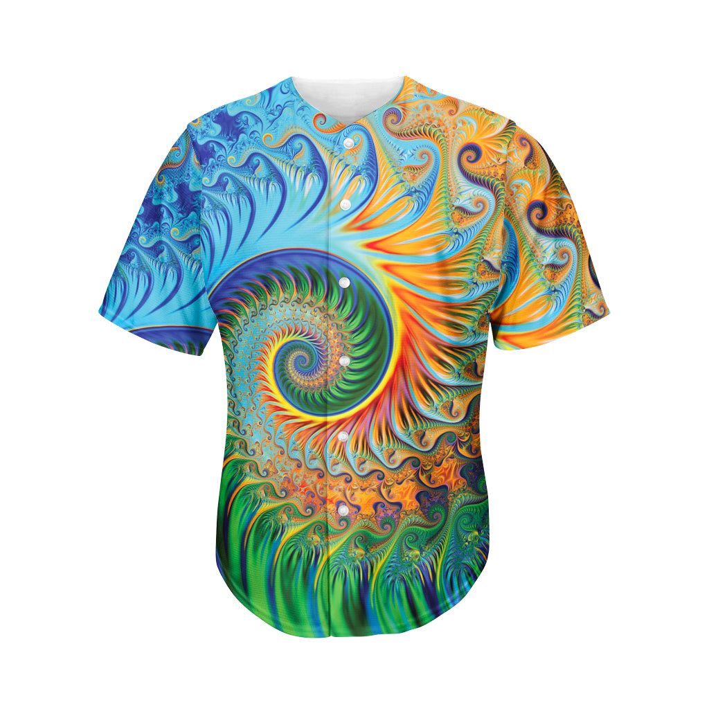 Trippy Fractal Print Men's Baseball Jersey