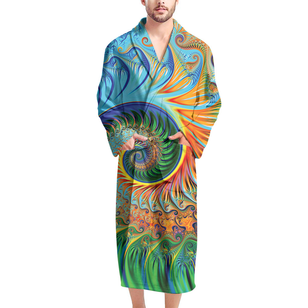 Trippy Fractal Print Men's Bathrobe