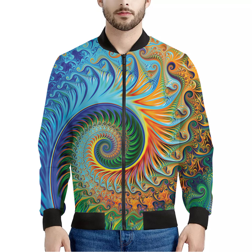 Trippy Fractal Print Men's Bomber Jacket