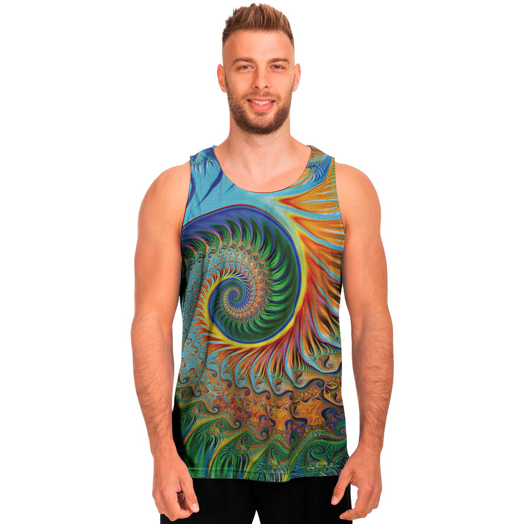 Trippy Fractal Print Men's Tank Top