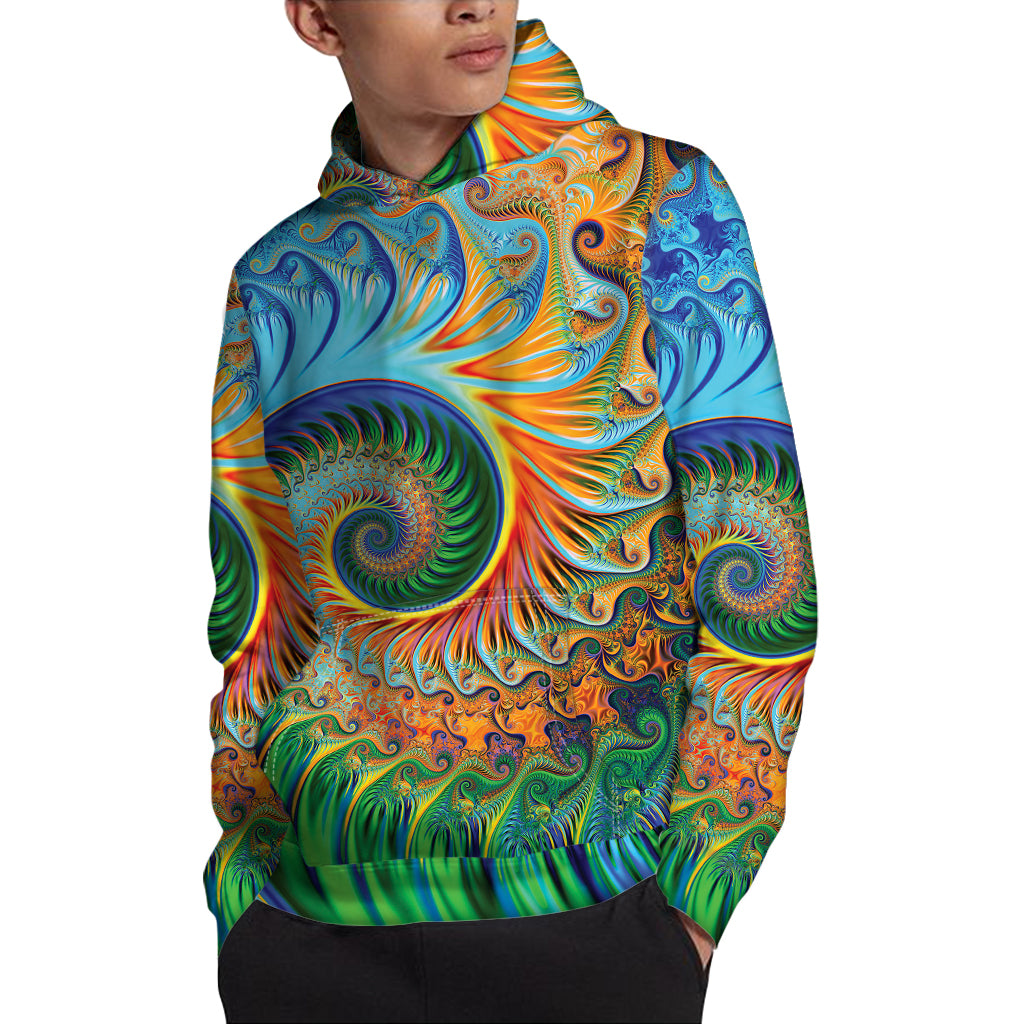 Trippy Fractal Print Pullover Hoodie