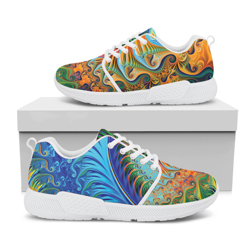 Trippy Fractal Print White Athletic Shoes