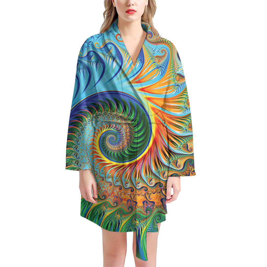 Trippy Fractal Print Women's Bathrobe