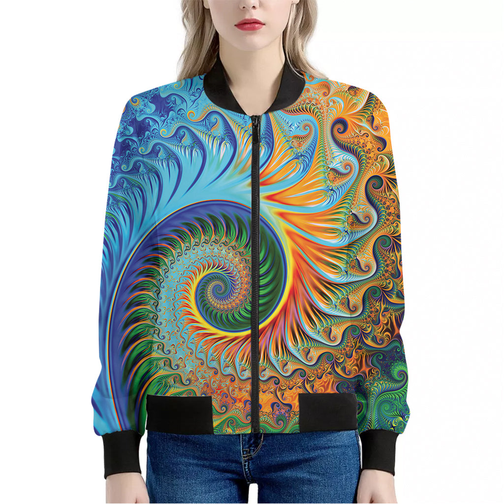 Trippy Fractal Print Women's Bomber Jacket