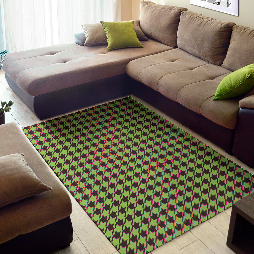 Trippy green Houndstooth Pattern Print Area Rug