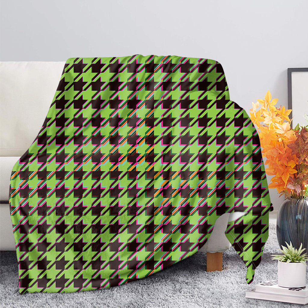 Trippy green Houndstooth Pattern Print Blanket