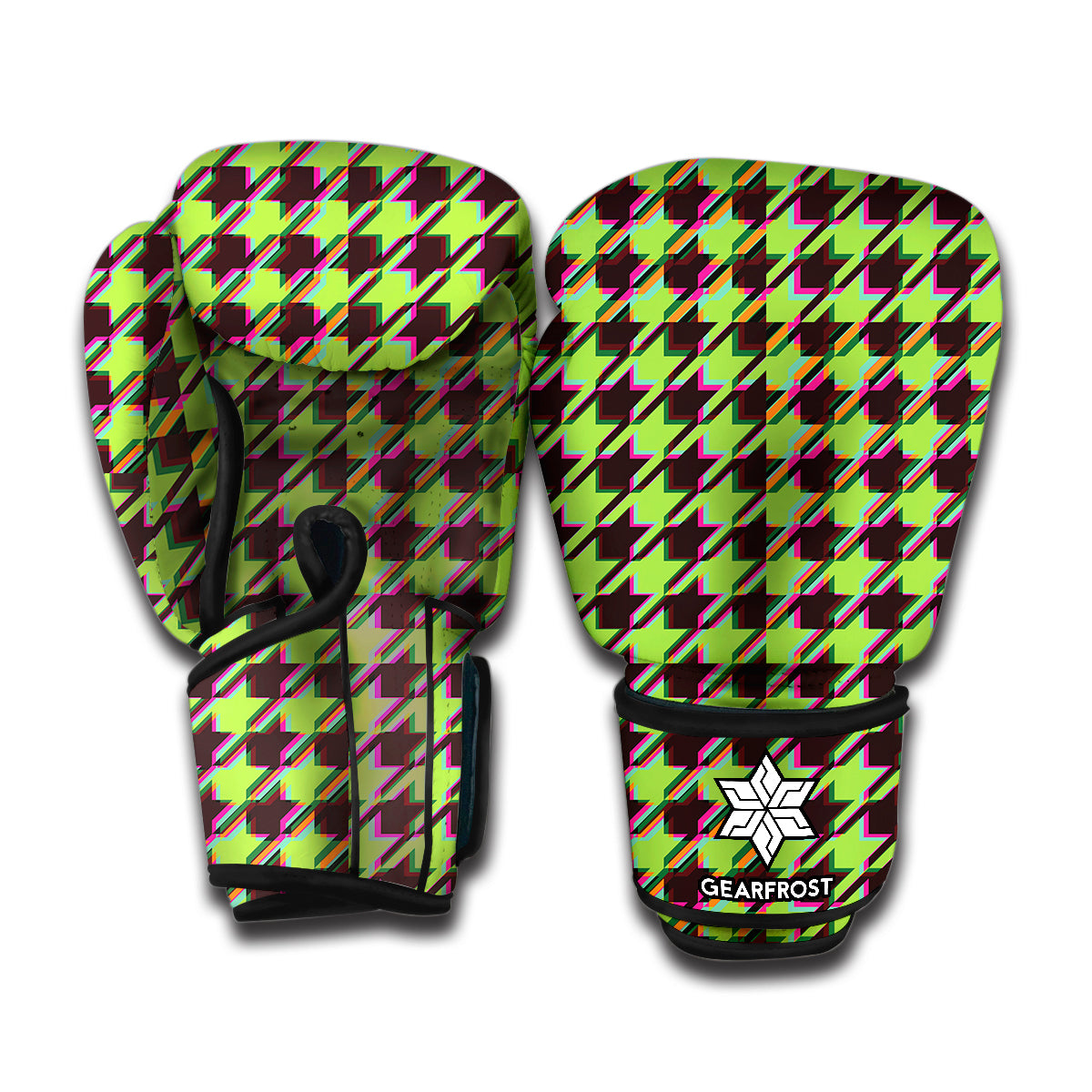 Trippy green Houndstooth Pattern Print Boxing Gloves