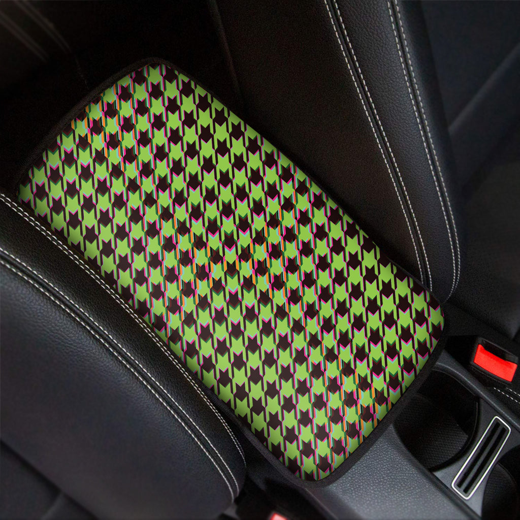 Trippy green Houndstooth Pattern Print Car Center Console Cover