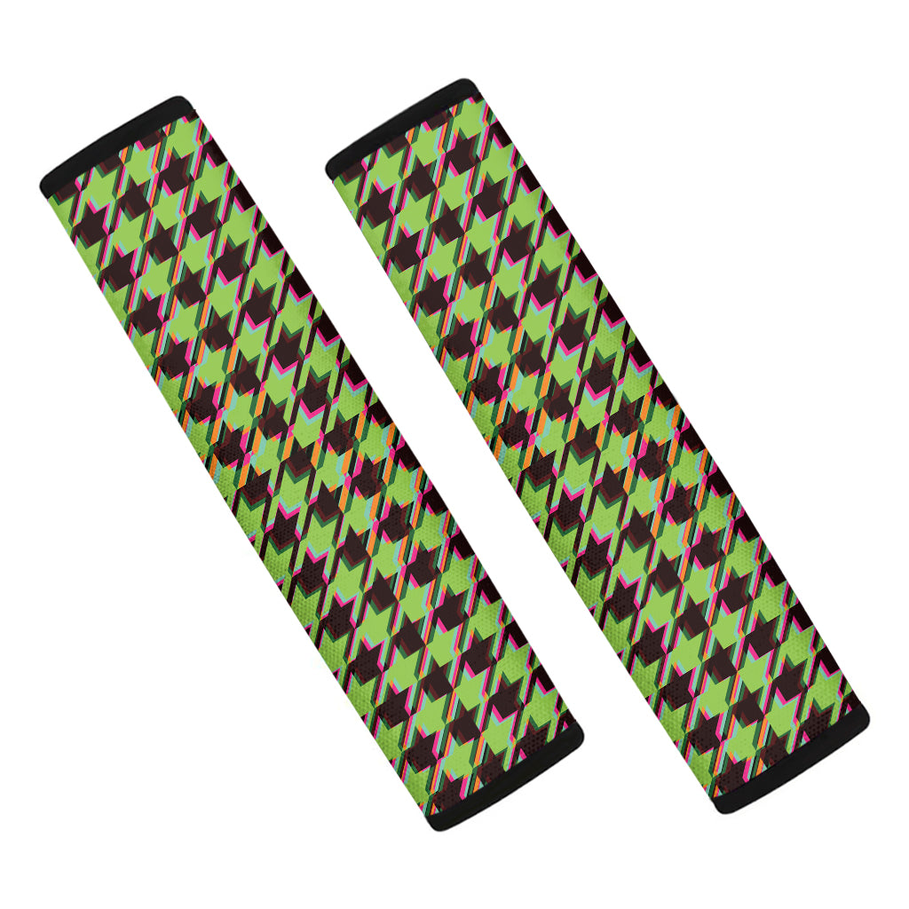 Trippy green Houndstooth Pattern Print Car Seat Belt Covers