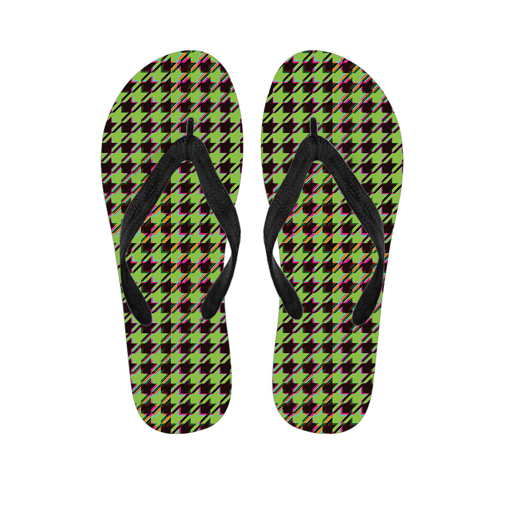 Trippy green Houndstooth Pattern Print Flip Flops