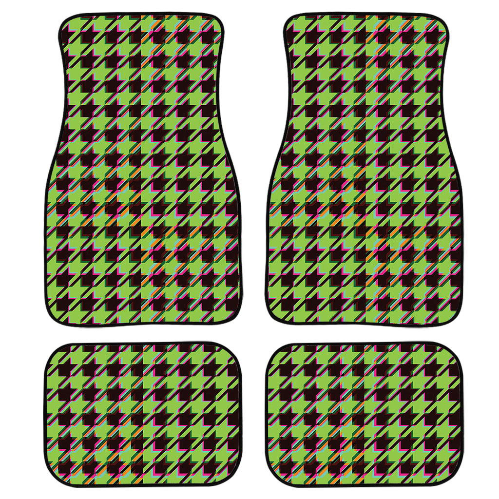 Trippy green Houndstooth Pattern Print Front and Back Car Floor Mats