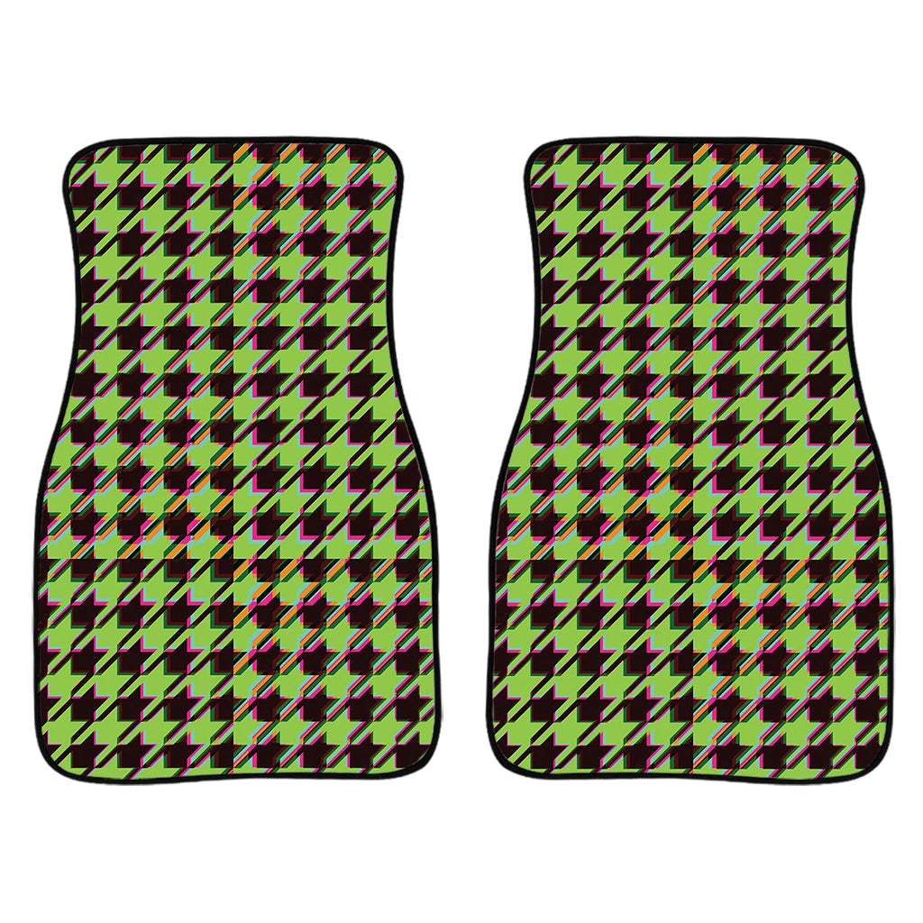 Trippy green Houndstooth Pattern Print Front Car Floor Mats