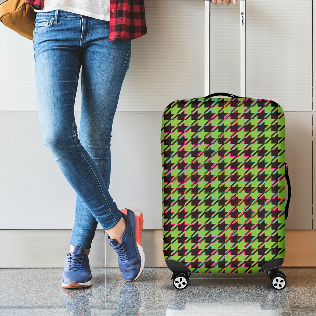 Trippy green Houndstooth Pattern Print Luggage Cover