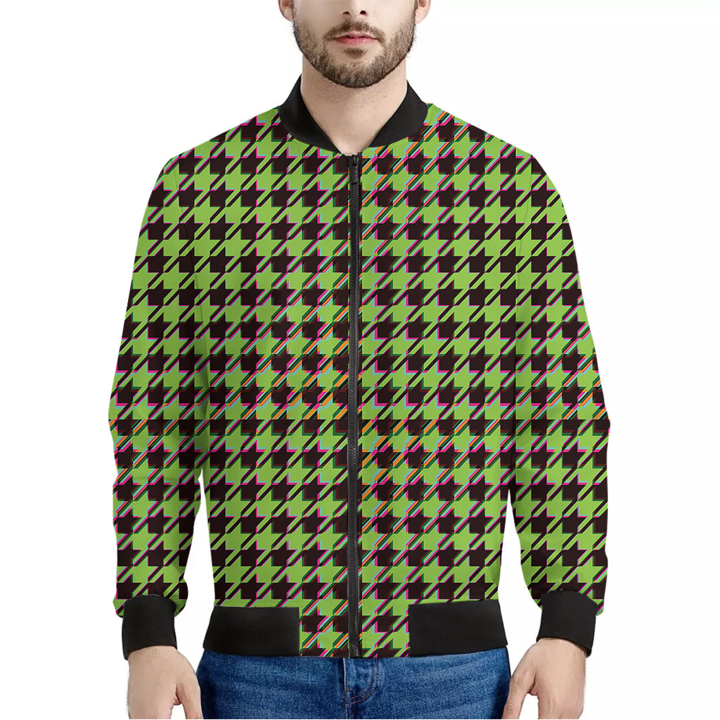 Trippy green Houndstooth Pattern Print Men's Bomber Jacket