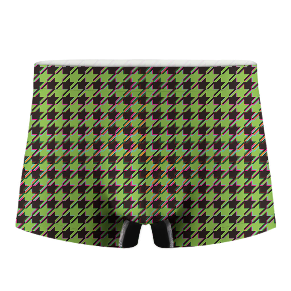 Trippy green Houndstooth Pattern Print Men's Boxer Briefs