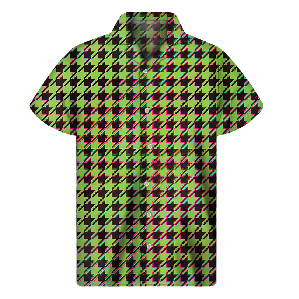 Trippy green Houndstooth Pattern Print Men's Short Sleeve Shirt