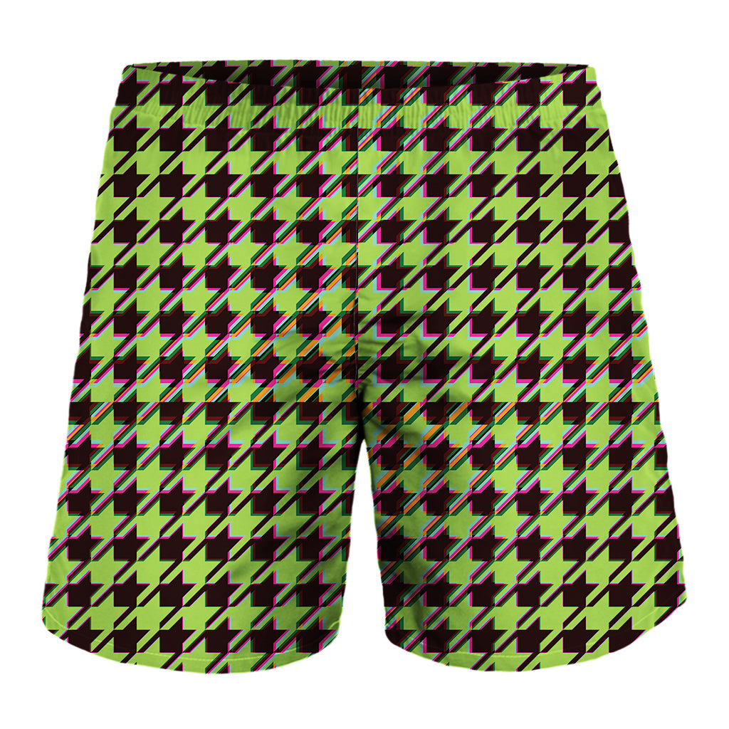 Trippy green Houndstooth Pattern Print Men's Shorts