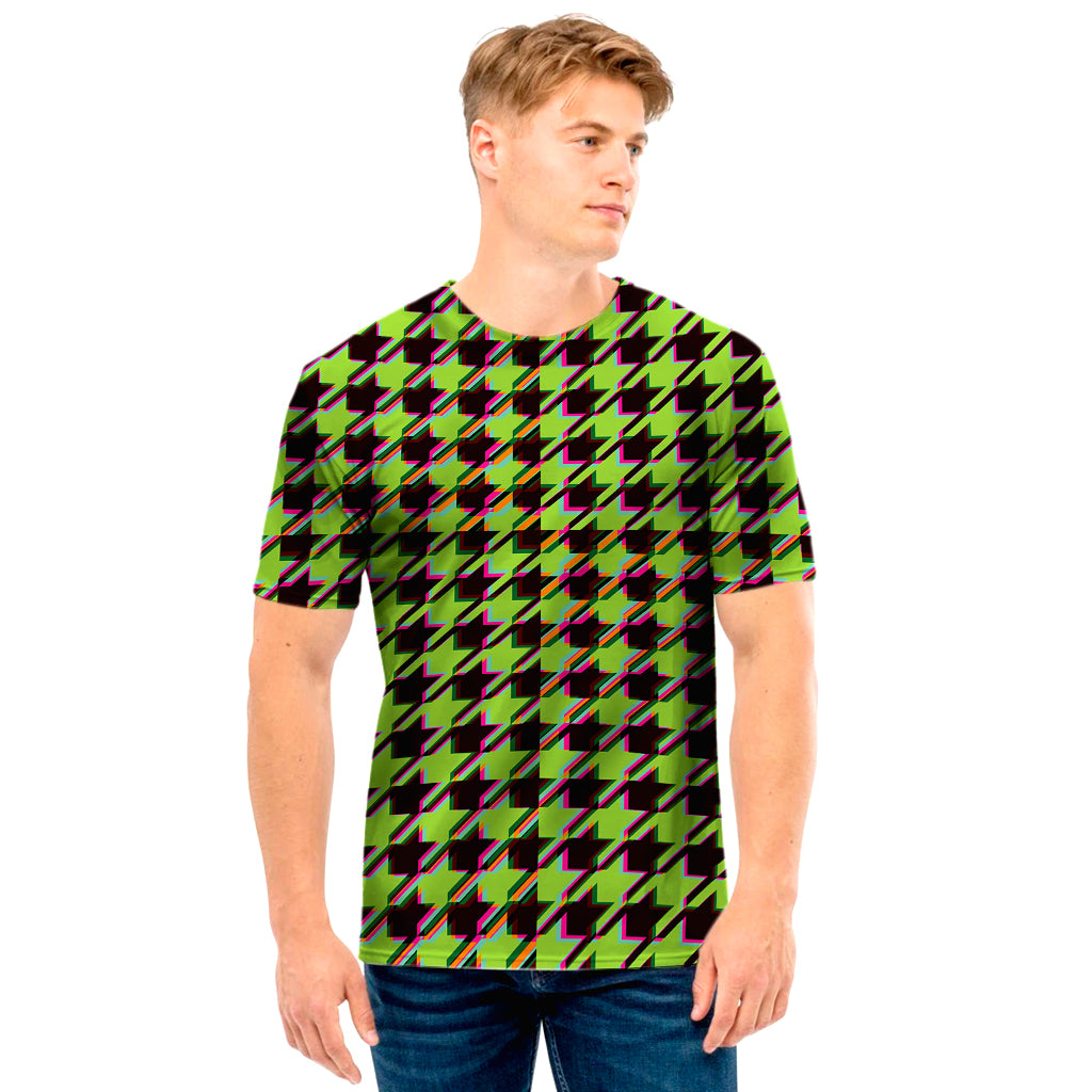 Trippy green Houndstooth Pattern Print Men's T-Shirt