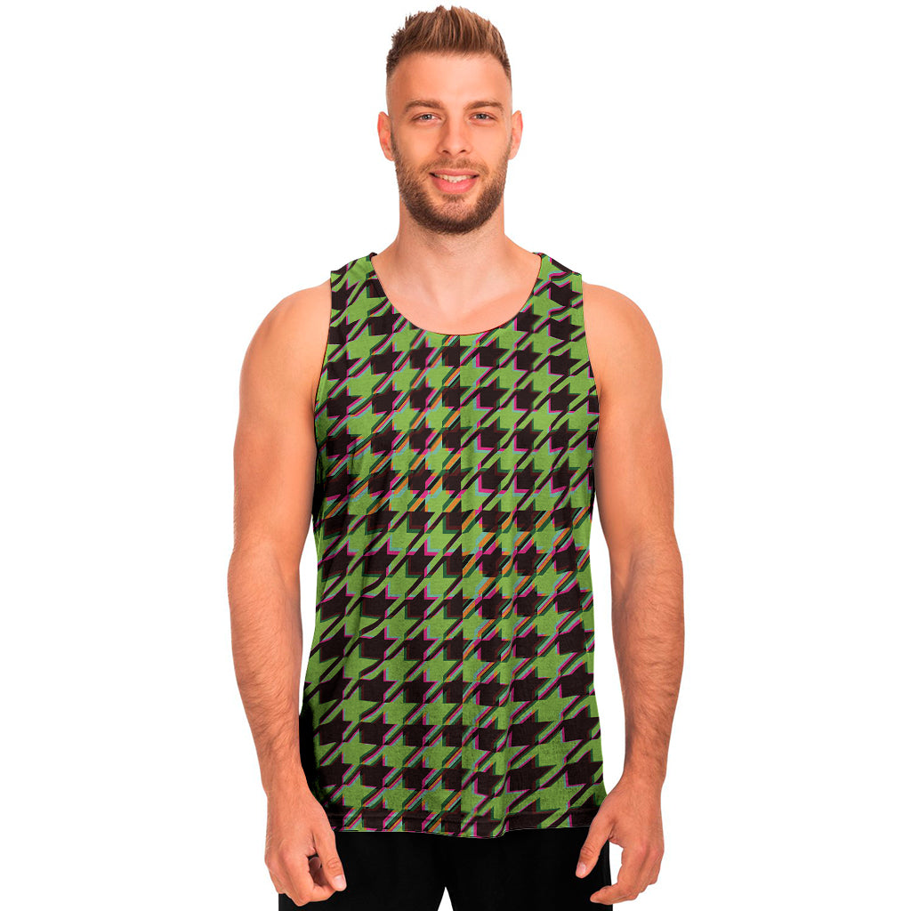 Trippy green Houndstooth Pattern Print Men's Tank Top