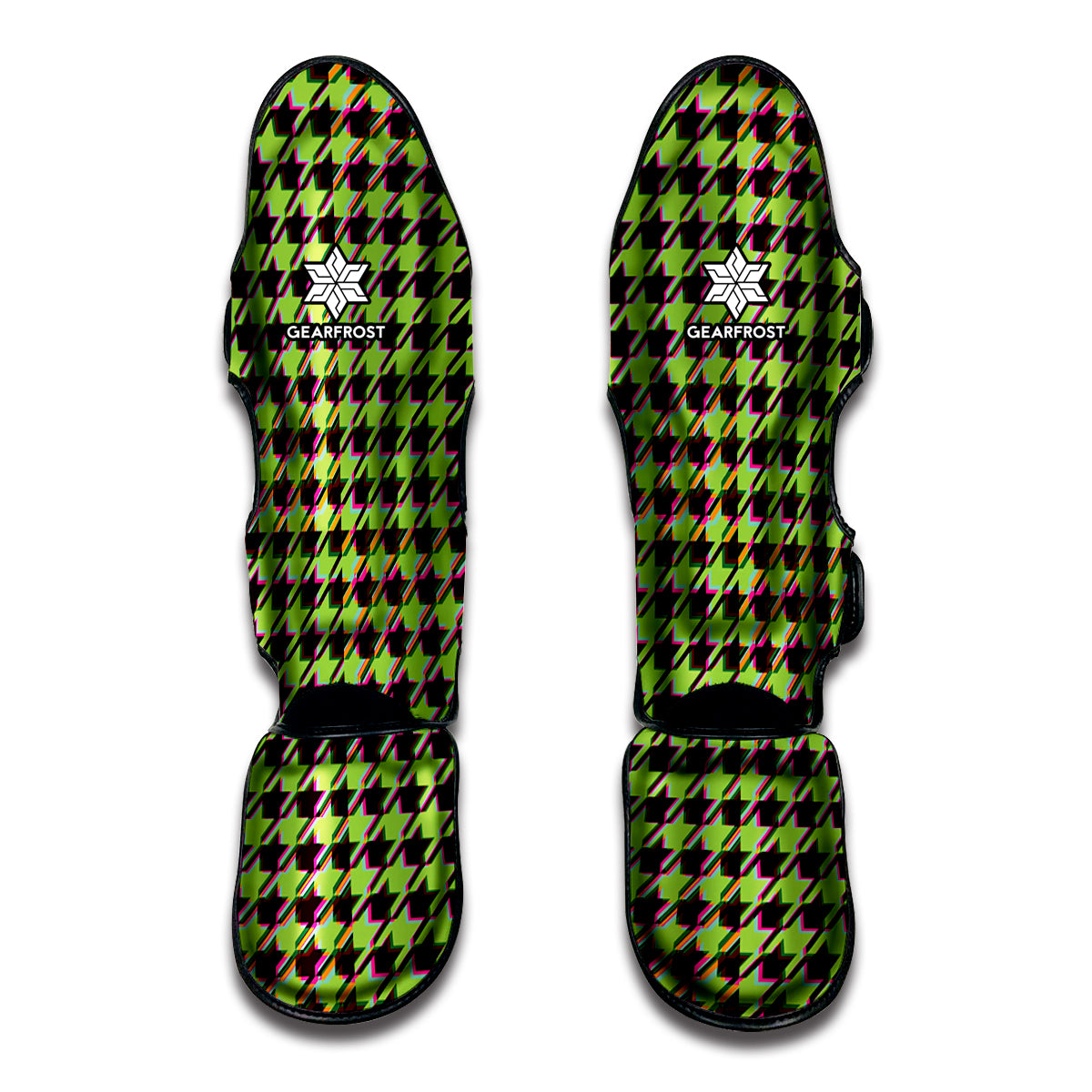 Trippy green Houndstooth Pattern Print Muay Thai Shin Guards