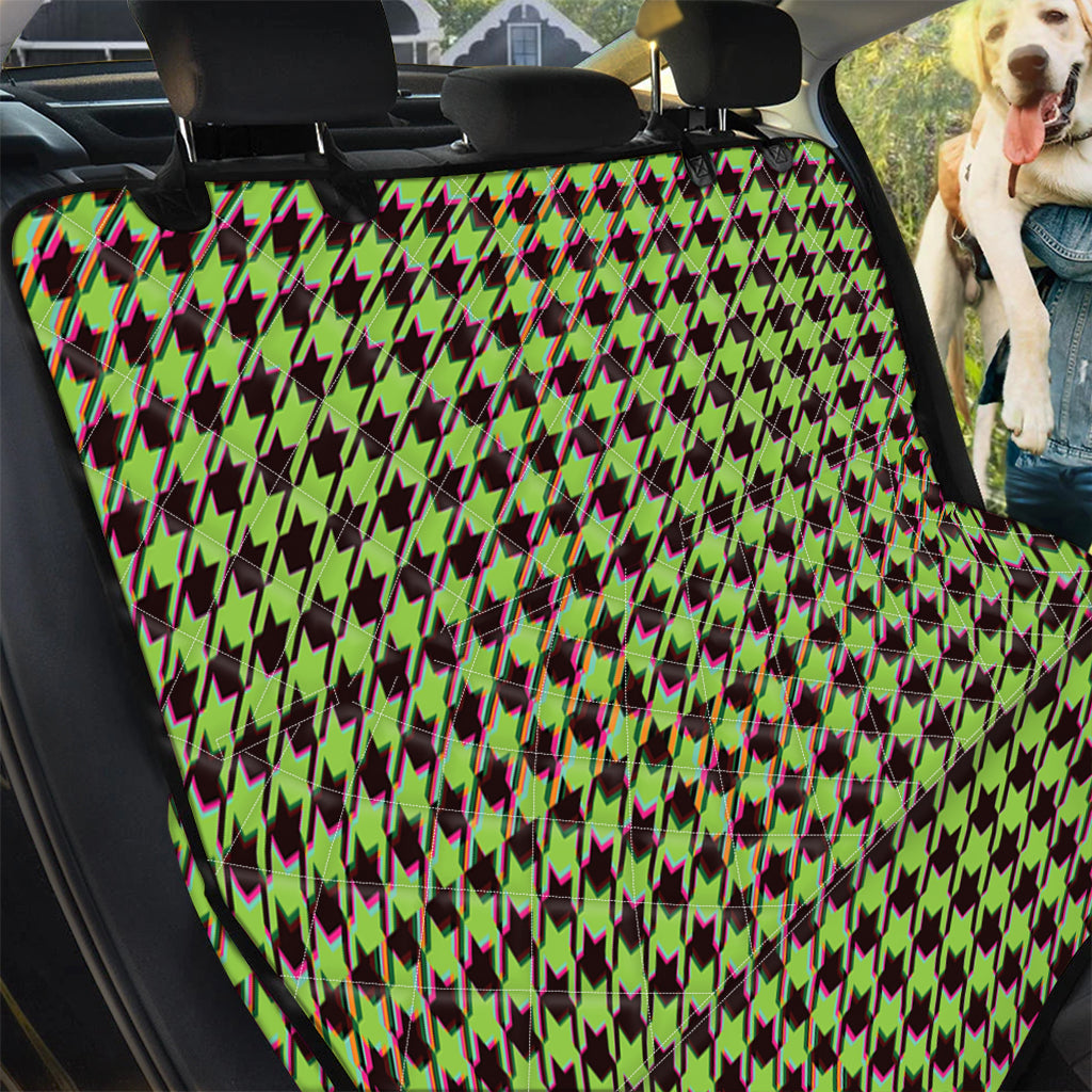 Trippy green Houndstooth Pattern Print Pet Car Back Seat Cover