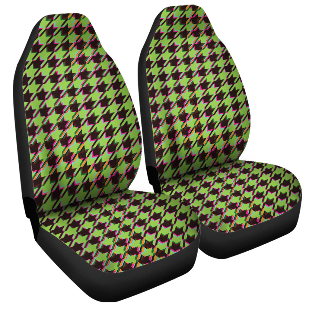 Trippy green Houndstooth Pattern Print Universal Fit Car Seat Covers