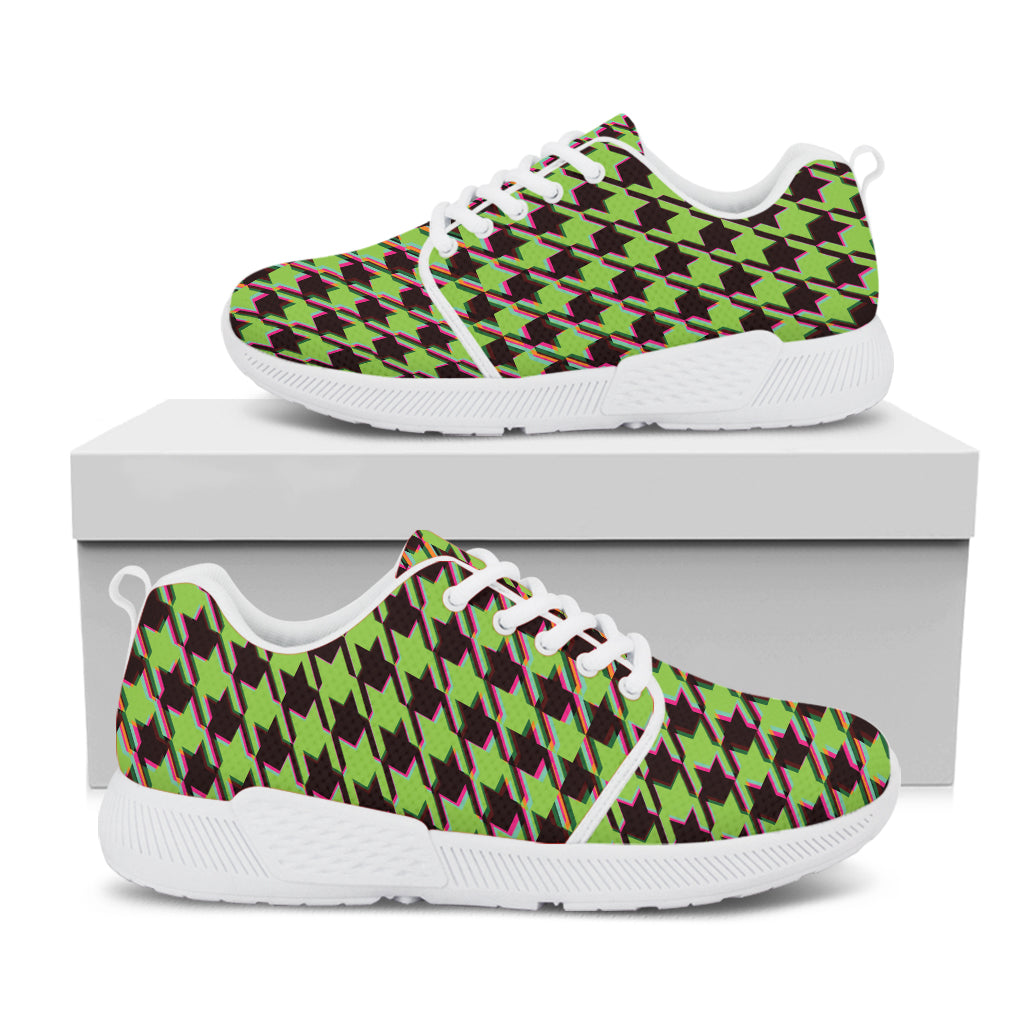 Trippy green Houndstooth Pattern Print White Athletic Shoes