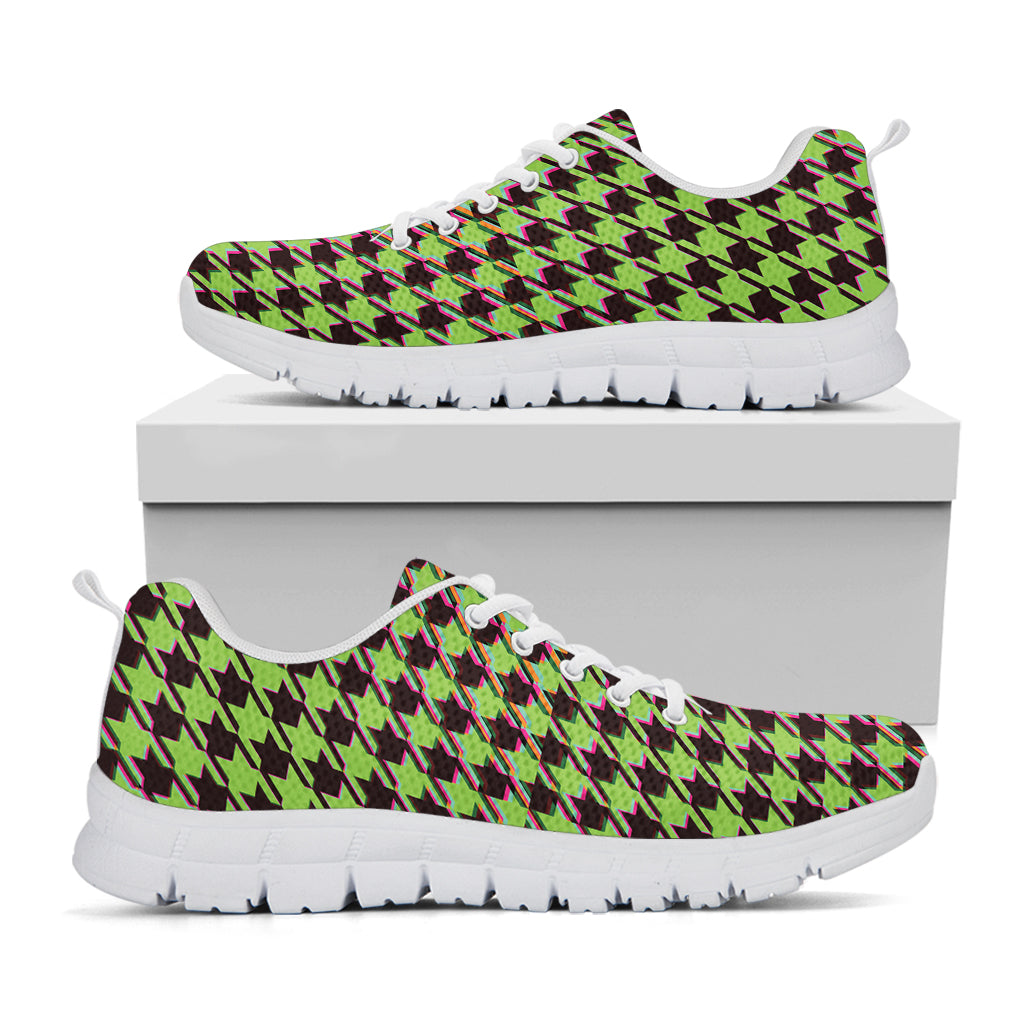 Trippy green Houndstooth Pattern Print White Sneakers