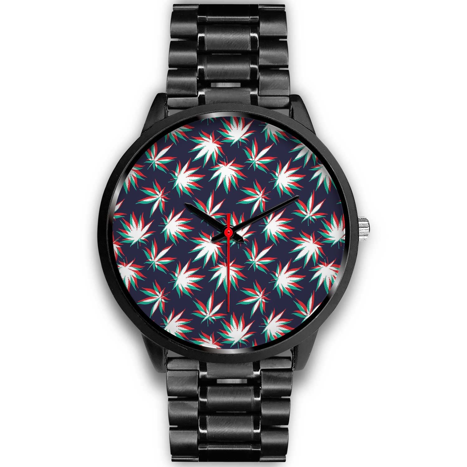 Trippy Hemp Leaves Reggae Pattern Print Black Watch