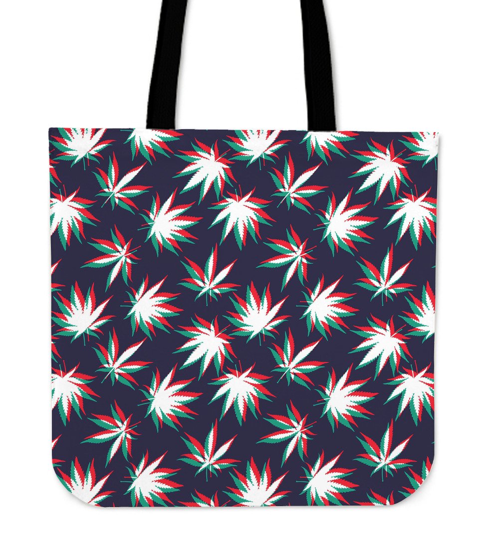 Trippy Hemp Leaves Reggae Pattern Print Canvas Tote Bag