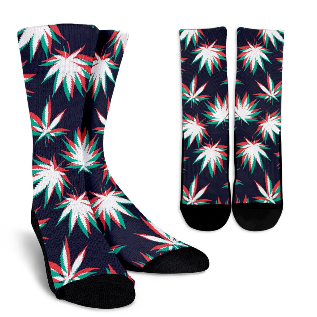 Trippy Hemp Leaves Reggae Pattern Print Crew Socks