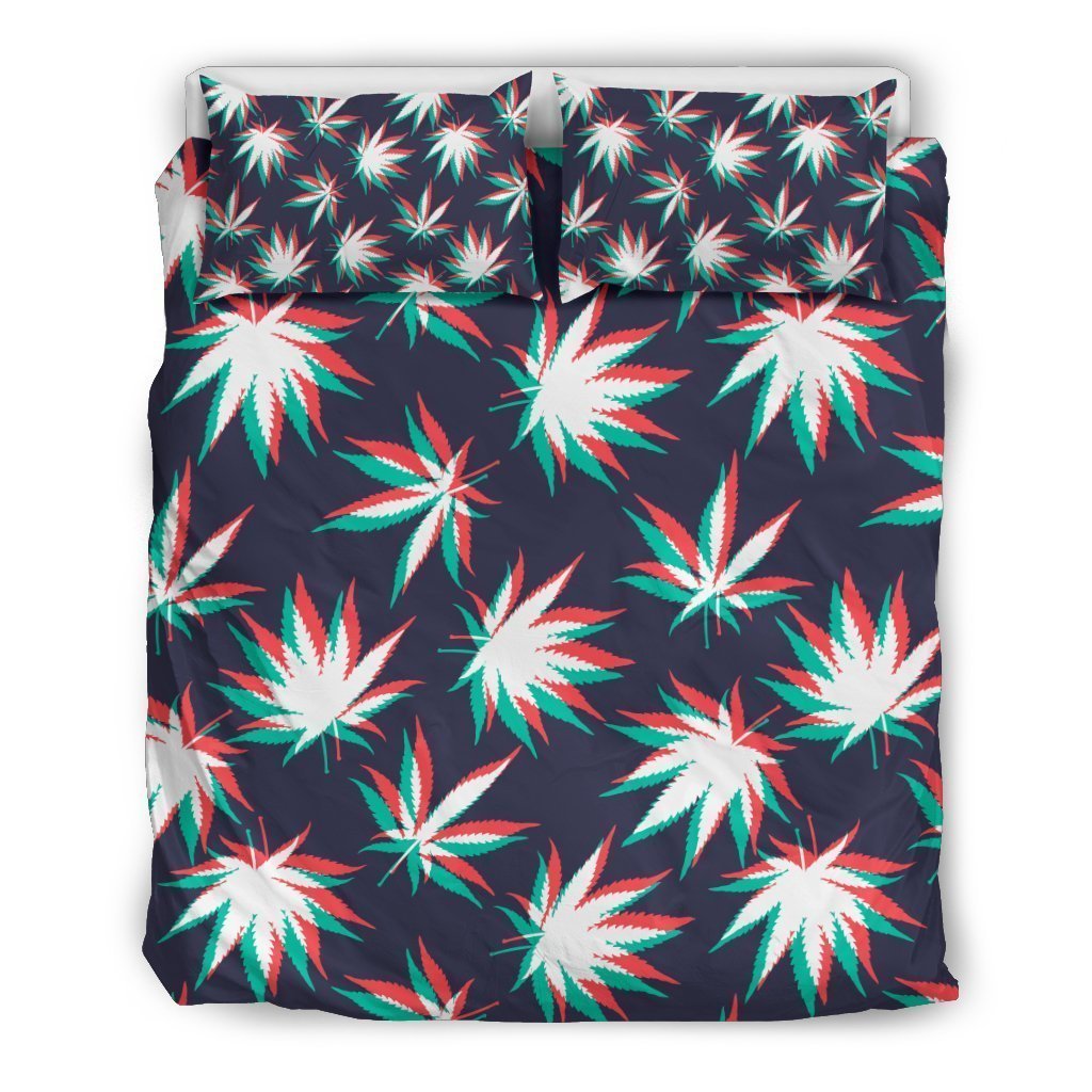 Trippy Hemp Leaves Reggae Pattern Print Duvet Cover Bedding Set