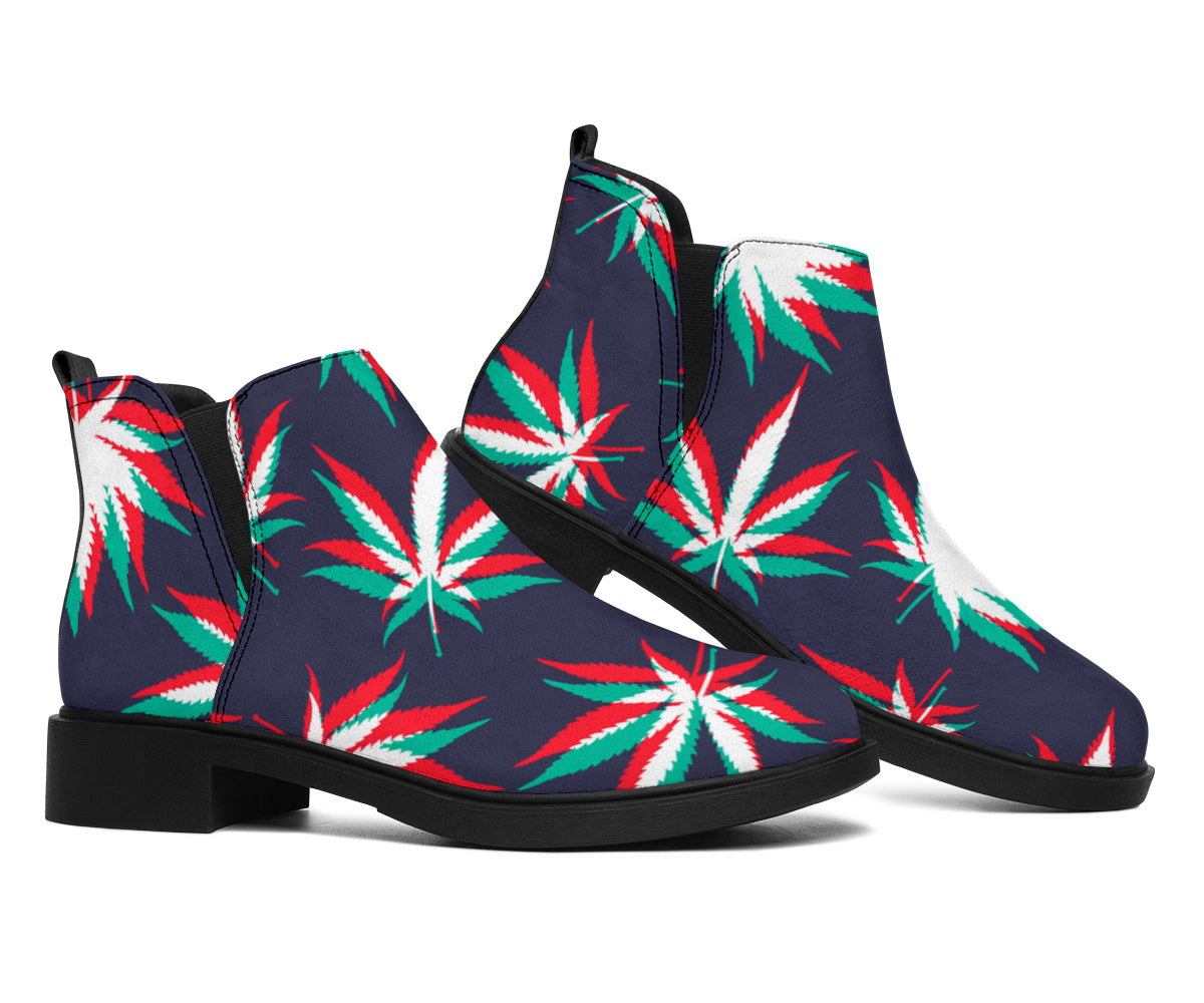 Trippy Hemp Leaves Reggae Pattern Print Flat Ankle Boots