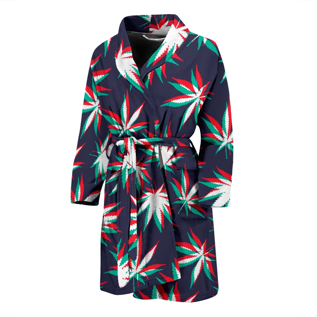 Trippy Hemp Leaves Reggae Pattern Print Men's Bathrobe