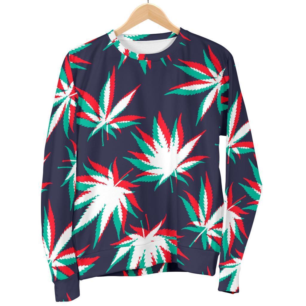 Trippy Hemp Leaves Reggae Pattern Print Men's Crewneck Sweatshirt