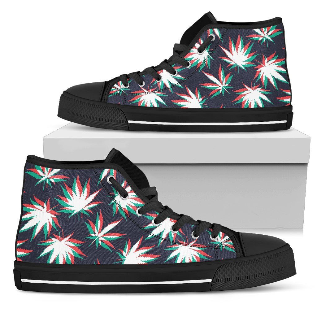 Trippy Hemp Leaves Reggae Pattern Print Men's High Top Shoes