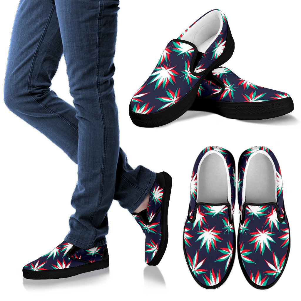 Trippy Hemp Leaves Reggae Pattern Print Men's Slip On Shoes