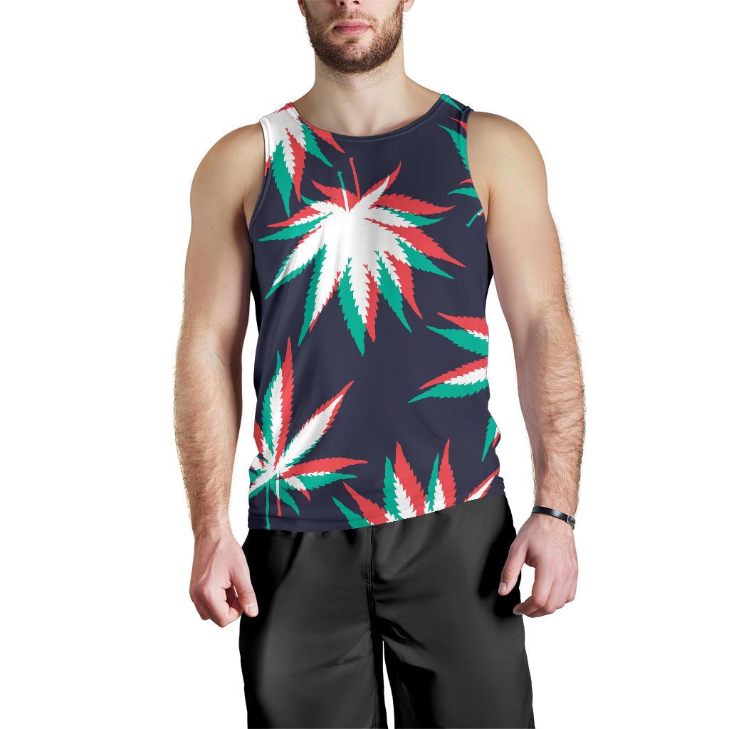 Trippy Hemp Leaves Reggae Pattern Print Men's Tank Top